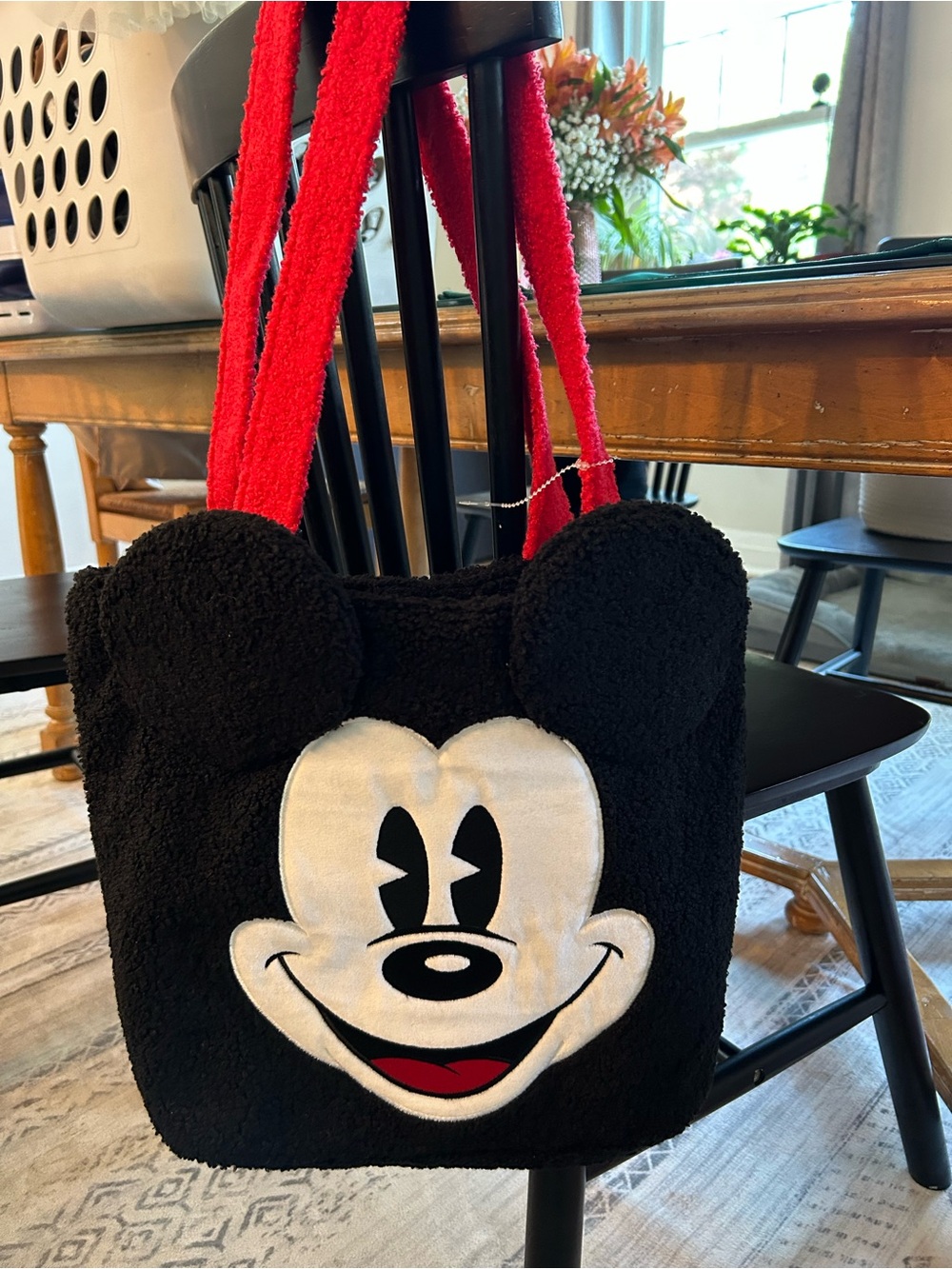 Disney Black Plush Mickey Face Bag with Red Straps